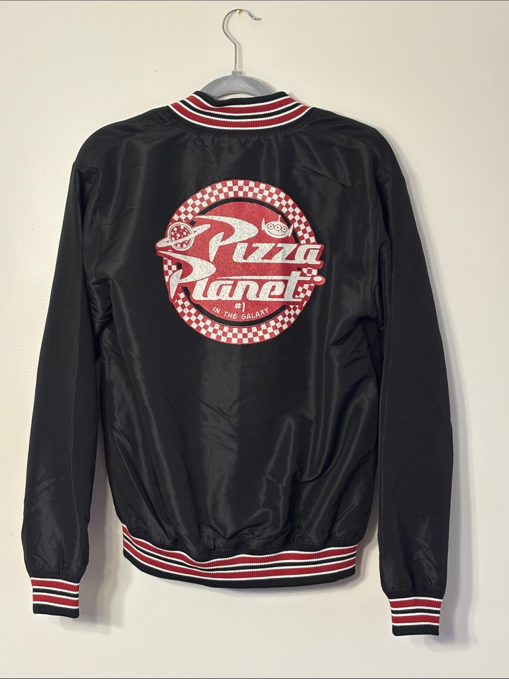 Disney x Junk Food Black Bomber Jacket with Burgundy & White Trim